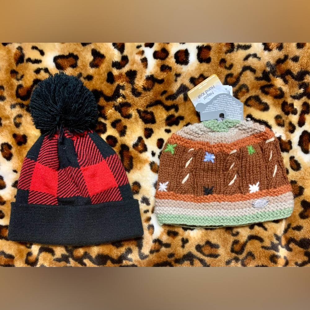 Turtle Fur beanie Nepal hand knit & ugly stuff beanie lot of 2